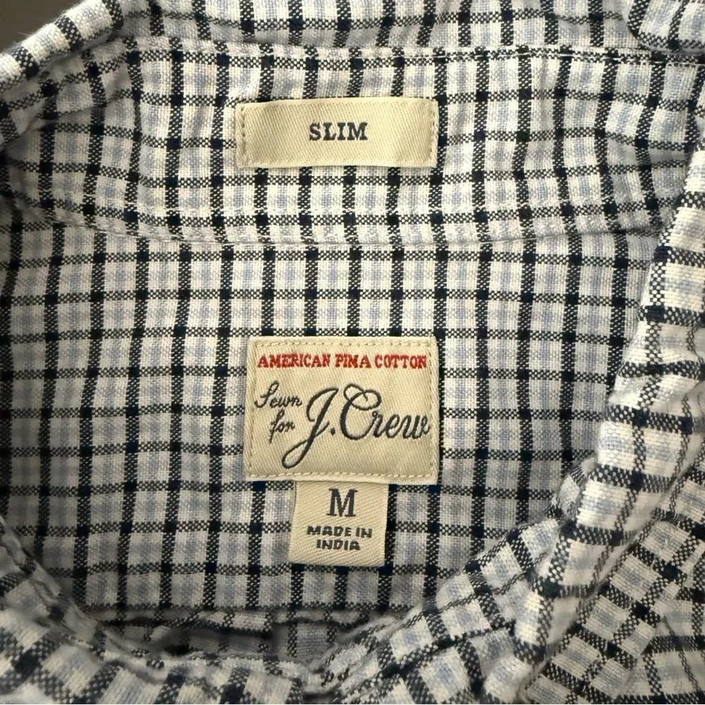 J Crew Oxford Shirt Mens Sz M Gingham Slim Fit 100% Cotton Preppy Office Career